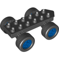 Lego Duplo Car Base 2 x 6 with Four Black Wheels & Metal Blue Hubs / Black