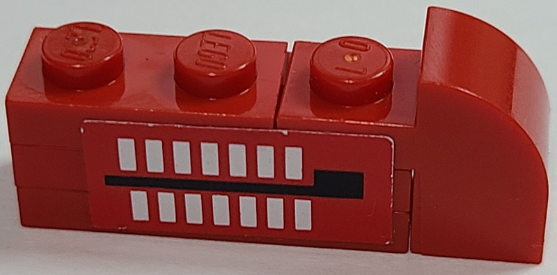 Lego Stickered Assembly 4 x 1 x 1 1/3 with White Rectangles and Black Line On Red Background Pattern Model Right Side (Sticker) - Set 2556