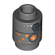 Lego Brick Round 1 x 1 Open Stud with SW IG-88 Head Print / Dark Bluish Gray