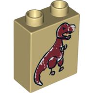 Lego Duplo Brick 1 x 2 x 2 with Cave Painting Tyrannosaurus (Dinosaur) Print / Tan