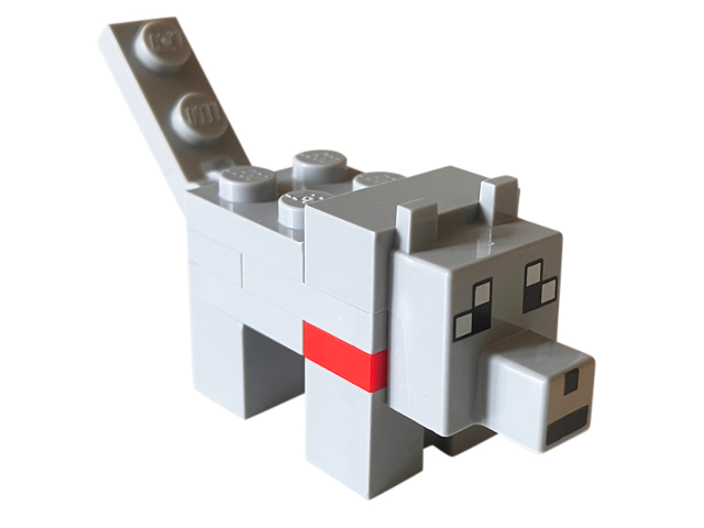 Lego Minecraft Wolf, Tamed (Red Plate 1 x 2, Tan Muzzle) - Brick Built
