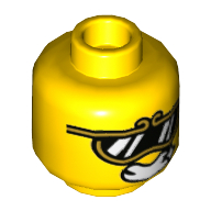 Lego Minifig Head Monkie Kid, Sunglasses with Gold Frames and Smile with Star / Big Eyebrows and Smirk Print / Yellow