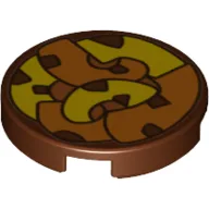 Tile Round 2 x 2 with Yellow and Orange Tentacles Print / Reddish Brown