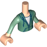 Lego Minidoll Torso Boy with Light Nougat Arms and Hands with Sand Green Hoodie with White Shirt Underneath, and Sand Green Sleeves Print / Light Nougat