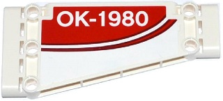 Lego Technic, Panel Plate 5 x 11 x 1 Tapered with Red Stripe and 'OK-1980' on Red Background Pattern Model Left Side (Sticker) - Set 42040