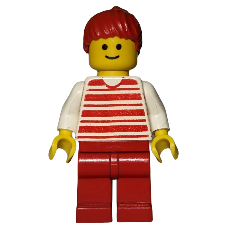 Lego Woman, Red and White Striped Shirt, Red Legs, Red Hair