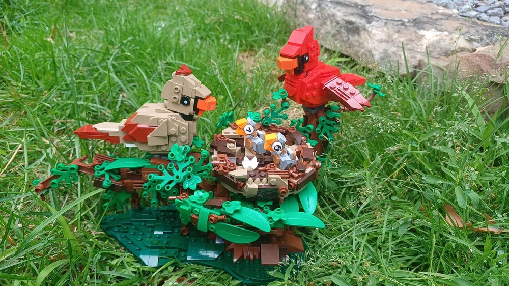 Lego Northern Cardinals with Nest