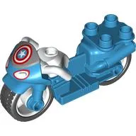Duplo Motorcycle with Rubber Wheels, White Handlebars, Windscreen and Headlights with Captain America Logo Print / Dark Azure