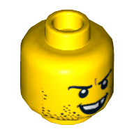 Lego Minifig Head Knight, Dual Sided, Stubble and Missing Tooth Print [Hollow Stud] / Yellow