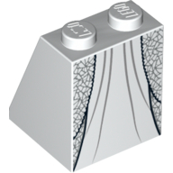 Lego Brick Sloped 65° 2 x 2 x 2 with Bottom Tube with Layered Dress with Metallic Silver Print / White