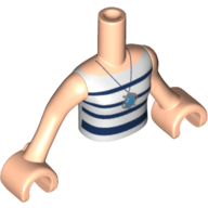 Lego Minidoll Torso Girl with White Top with Dark Blue Stripes and Necklace Print, Light Nougat Arms and Hands / Light Nougat