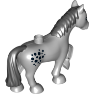 Lego Duplo Animal Horse with one Stud and Raised Hoof with Black Mane, Tail and Spots Print / Light Bluish Gray