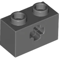 Technic Brick 1 x 2 with Axle Hole Type 1 [+ Opening] and Bottom Pin / Dark Bluish Gray