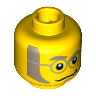Lego Minifig Head, Glasses with Silver Round Frames, Light Bluish Gray Sideburns Print / Yellow