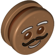 Lego Minifig Head Special, Gingerbread Man with Dark Brown Mustache, Reddish Brown Filling print / Medium Nougat