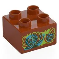 Duplo Brick 2 x 2 with Red, Blue, Lime Leaves, Snail Print