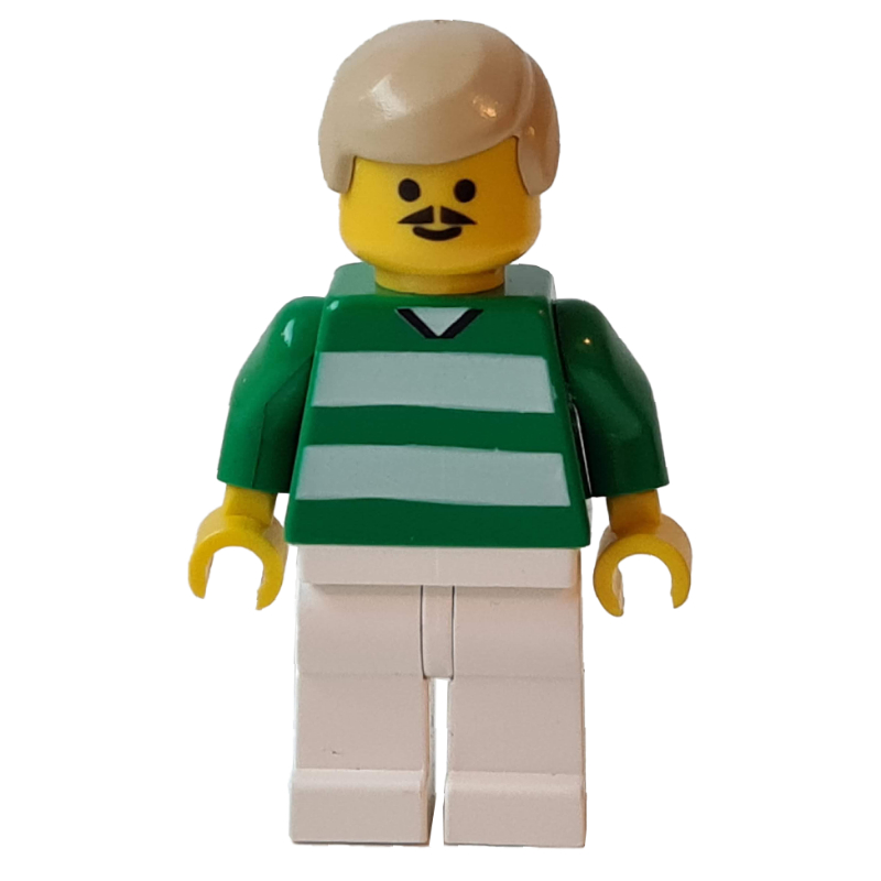 Lego Soccer Player Green Torso, White Legs, Tan Hair, Mustache, #9