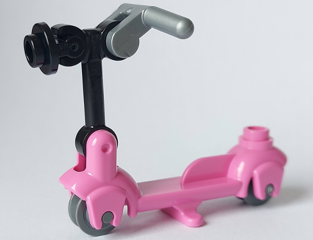 Lego Kick Scooter with Dark Bluish Gray Wheels, Black Steering Link and Round Plate, and Flat Silver Handlebars (36273 / 3464 / 3628 / 79194 / 30031)