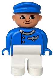 Duplo Figure, Male, White Legs, Blue Top (Airplane Jetliner Pilot)