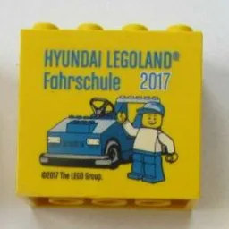 Brick 2 x 4 x 3 with 'HYUNDAI LEGOLAND Fahrschule 2017' Print / Yellow