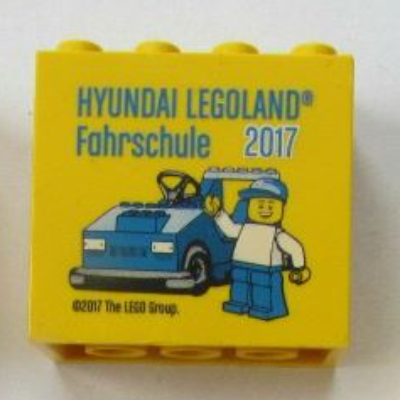 Lego Brick 2 x 4 x 3 with 'HYUNDAI LEGOLAND Fahrschule 2017' Print / Yellow