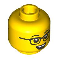 Lego Minifig Head, Eyebrows, Glasses, Open Mouth Smile, Gap in Teeth / Annoyed Print