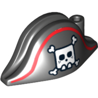 Lego Hat Pirate Bicorne with Large Square Skull and Crossbones and Red Line Print / Black