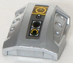 Slope, Curved 2 x 2 with Debossed Side Ports with Controls Pattern (Sticker) - Set 8632 / Metallic Silver