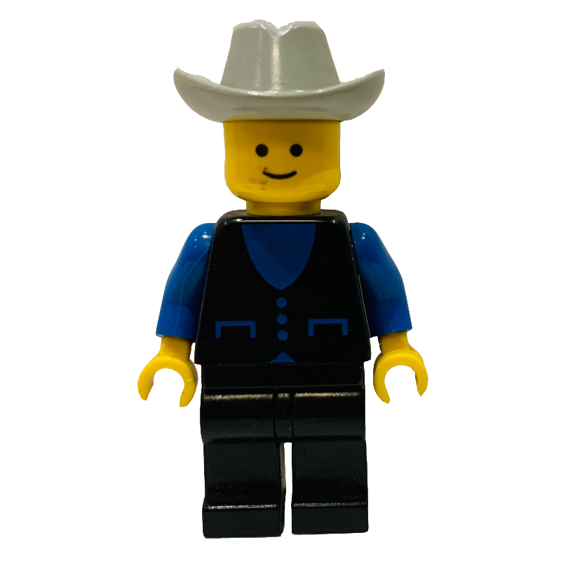 Lego Man - Black Jacket, Black Legs, Light Gray Cowboy Hat