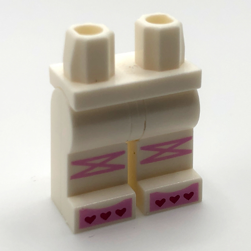 Lego Hips and White Legs with Bright Pink Stripes, Shoes, Dark Pink Heart Toes Print / White