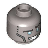Lego Minifig Head Zane, Metallic Blue Eyes, Silver Plates, Smile Print / Flat Silver