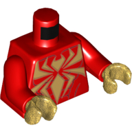 Lego Torso Muscles with Gold Spider Print, Red Arms, Pearl Gold Hands / Red