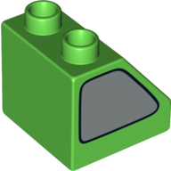 Lego Duplo Brick 2 x 2 Slope 45° with Silver Window Print on Both Sides / Bright Green