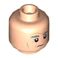 Lego Minifig Head Han Solo, Dual Sided, Thick Gray Eyebrows, Cheek Lines, White Pupils, Neutral / Angry Print [Hollow Stud] / Light Nougat