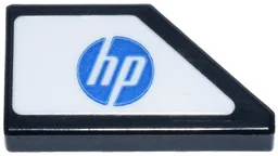 Tile, Modified 1 x 2 Wedge Left with Blue Circle 'hp' Logo on White Background Pattern (Sticker) - Set 77242