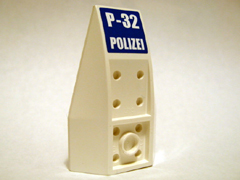 Lego Wedge 6 x 4 Triple Inverted Curved with White 'P-32' and 'POLIZEI' on Blue Background Pattern (Sticker) - Set 7741