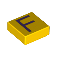 Lego Tile 1 x 1 with letter Capital F Print / Yellow