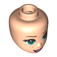 Lego Minidoll Head Dark Turquoise Eyes, Freckles, Dark Pink Lips / Light Nougat