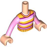 Lego Minidoll Torso with Bright Pink/Bright Light Orange/Dark Pink/White Striped Shirt print, Light Nougat Hands / Light Nougat