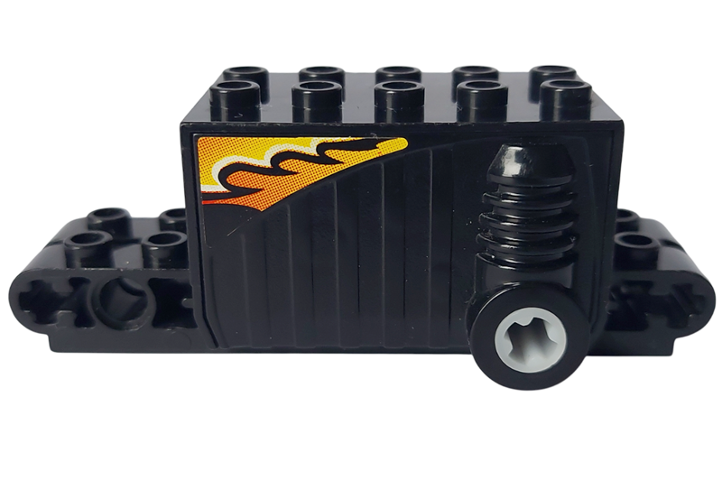 Lego Pullback Motor 9 x 4 x 2 2/3 with Orange, White and Black Flame Pattern on Both Sides (Stickers) - Set 8382