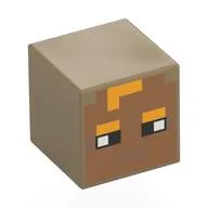 Minifig Head Special, Cube with Pixelated Medium Nougat Face, Bright Light Orange Eyebrows, Hair Print / Dark Tan