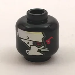 Minifig Head Nindroid, Silver Plating, Mechanical Red Eye Print [Hollow Stud] / Black