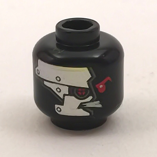 Lego Minifig Head Nindroid, Silver Plating, Mechanical Red Eye Print [Hollow Stud] / Black