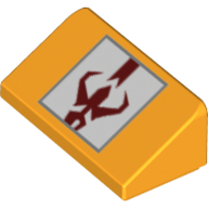 Lego Brick Sloped 30° 1 x 2 x 2/3 with Red Symbol Boba Fett print / Bright Light Orange