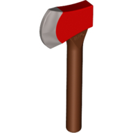 Lego Weapon Axe with Red Head and Silver Blade / Reddish Brown