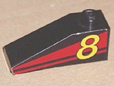 Lego Slope 33 3 x 1 with Yellow Number 8 on Red Stripes Pattern Model Left Side (Sticker) - Set 8818