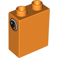 Lego Duplo Brick 1 x 2 x 2 with Eye with White Spot and Curve Print on Both Sides / Orange