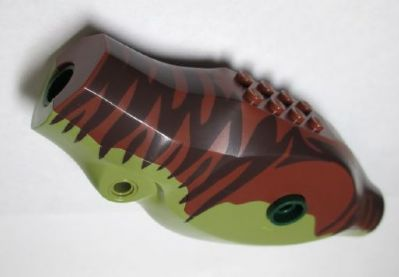 Lego Animal Body Part, Dinosaur, Tyrannosaurus Rex Body with Olive Green Belly and Dark Brown Stripes Print / Olive Green