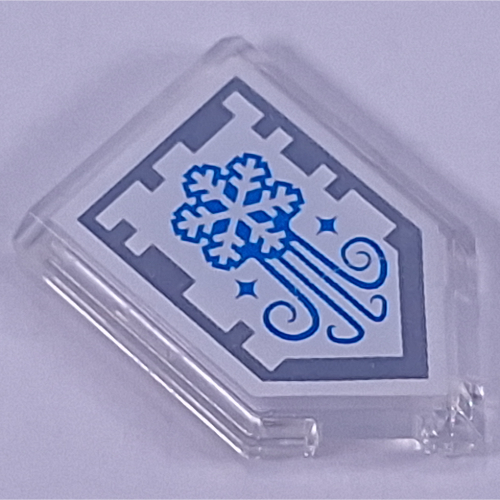 Lego Tile Special 2 x 3 Pentagonal with Nexo Power Shield Print - Arctic Breath / Trans-Clear