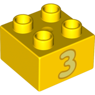Lego Duplo Brick 2 x 2 with Bright Light Yellow '3' Print / Yellow